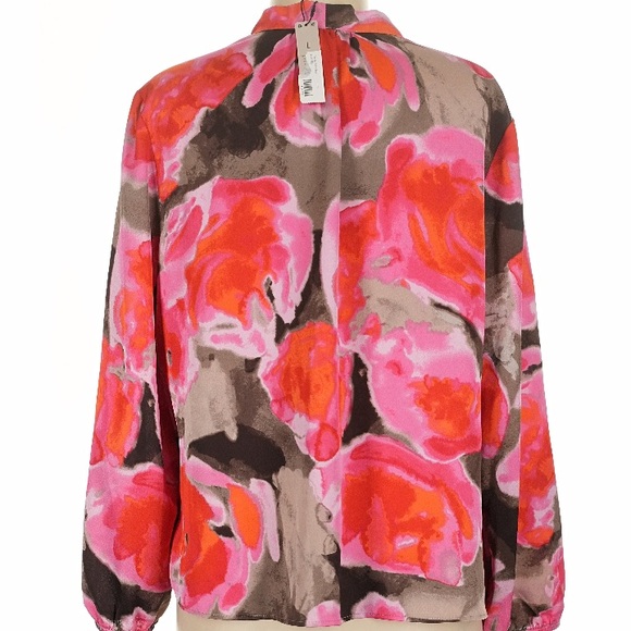 NWT NIC + ZOE Floral V-Neck Long Sleeve Lined Bodice Blouse Size Large - Picture 3 of 4